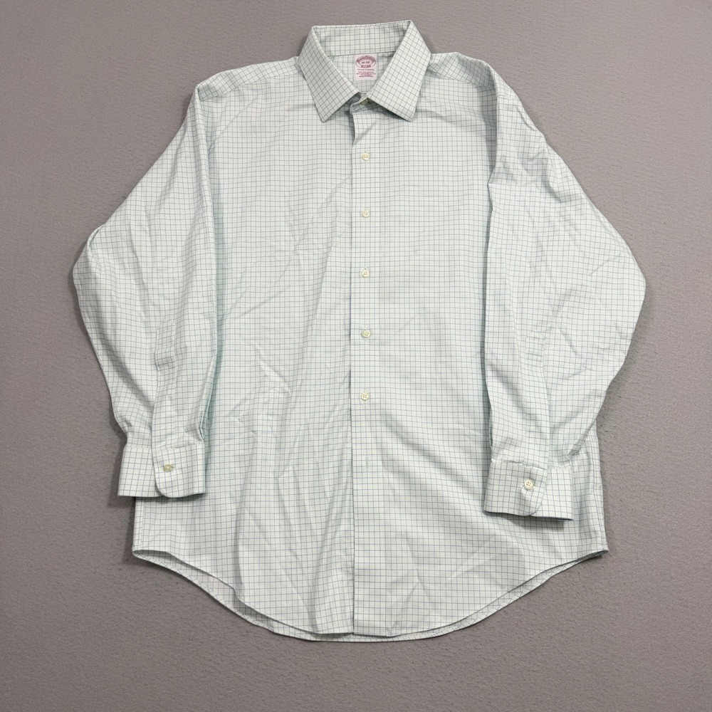 Brooks Brothers Button Down Shirt Mens 16-32 Blue White Check Traditional Fit